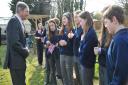 Deputy Lieutenant for Norfolk  Lt Col Ian Lonsdale with students from Diss High School on their allotment