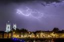 A lightning storm over King's Lynn as viewed from West Lynn.