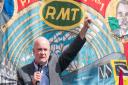 RMT general secretary, Mick Lynch speaks at a rally outside Kings Cross station, London.