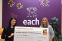 Louise Saunders and Susie Ash presenting the cheque to EACH after she ran 20 miles in memory of baby James Thorndyke. Photo: Susie Ash