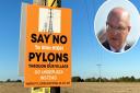 Norfolk county councillor Graham Plant (inset) says communities in Norfolk should not have to suffer from being surrounded by pylons to get power to the south east of England