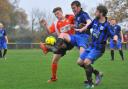 Diss, orange, will be playing Thurlow Nunn First Division football next season. Picture: SIMON FINLAY