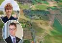 The use of millions to plug the funding gap for the Long Stratton bypass has sparked a political row. Inset: City councillors Jamie Osborn and Mike Stonard