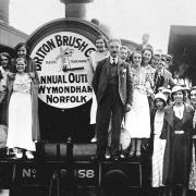 The Briton Brush Company's annual Summer outing to Skegness from Wymondham station c.1935.