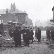The damage to St Peter's Plain in Great Yarmouth after a zeppelin attack in 1915