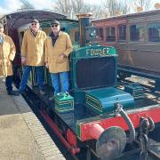 Driver Nigel Pulham with brothers Neal and Nigel Davis who restored Shreddie at the Mid Suffolk Light Railway's Brockford station.