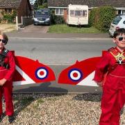 Brothers Connor and Issac Reeder, from Long Stratton, treated the town to its very own Red Arrows flypast on VE Day. Picture: Wendy Omond