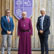 Bishop of Thetford, Alan Winton, with Harleston Sancroft Academy headteacher Rob Connelly and St Benets MAT chief Richard Cranmer