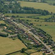 Aerial view of the village of Wortwell.
